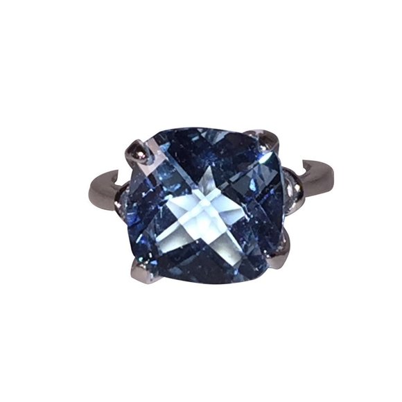Faceted Blue Topaz Cushion Cut Sterling Cocktail Ring